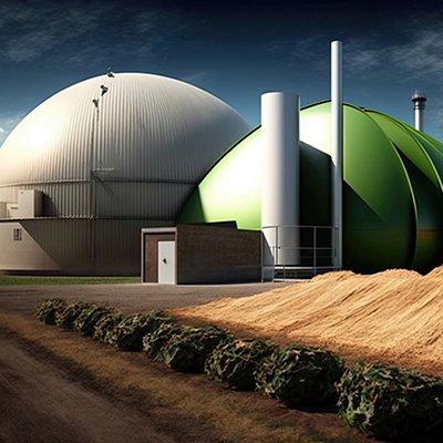 Composting facility turning organic waste into biogas, a renewable energy source. 