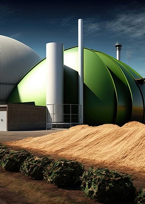 Composting facility turning organic waste into biogas, a renewable energy source. 