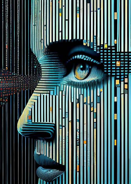 Futuristic computer graphic of glowing human face ,generative AI