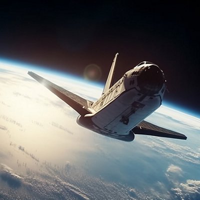 Flying fighter plane orbits planet in futuristic space exploration journey generated by AI