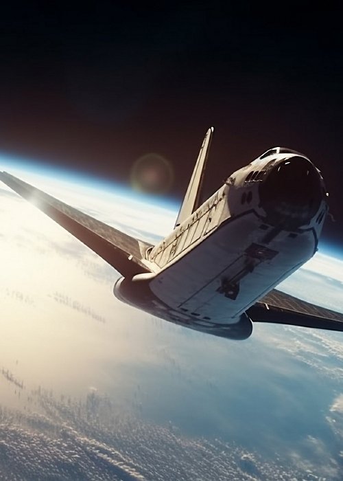 Flying fighter plane orbits planet in futuristic space exploration journey generated by AI