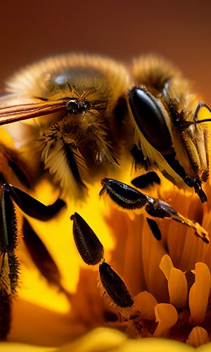 A vibrant yellow bee pollinating a beautiful flower ,generative AI