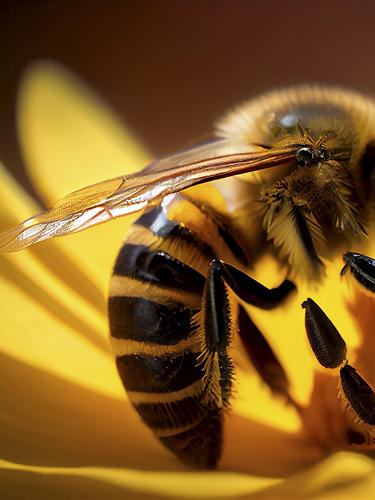 A vibrant yellow bee pollinating a beautiful flower ,generative AI