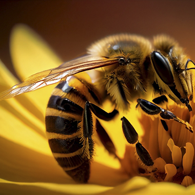 A vibrant yellow bee pollinating a beautiful flower ,generative AI