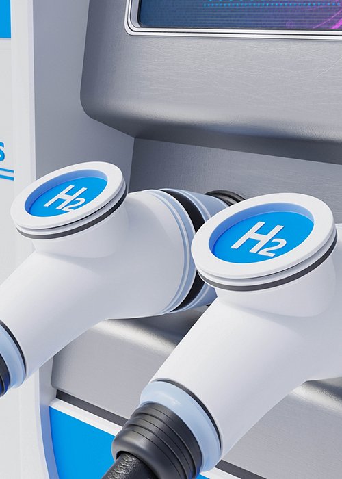 Hydrogen fuel car charging station white color visual concept design. 3d Illustration